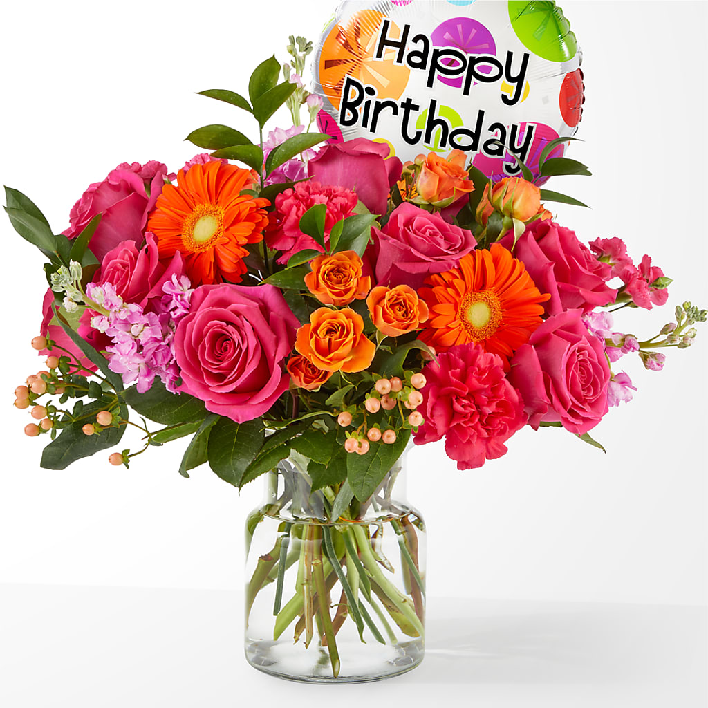 Fiesta Bouquet with Birthday Balloon – Amour Florist, Belford NJ