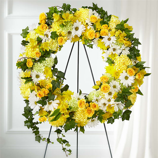 Golden Remembrance Wreath –  Amour Florist, Belford NJ